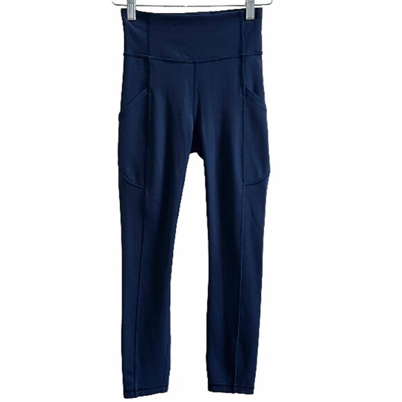 Lululemon High Rise Navy Leggings with Pockets Crop 23" Activewear Yoga Size 2 - Picture 6 of 7